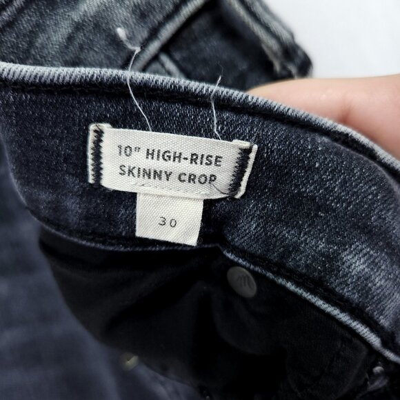 Madewell 10" High Rise Skinny Crop Jeans Size 30 Dark Wash with Whiskering - Picture 7 of 14
